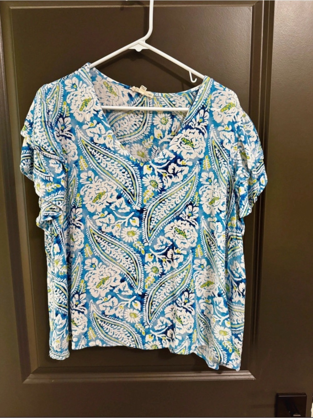 Christian Siriano Blue Floral Paisley V-Neck Top - Picture 2 of 5